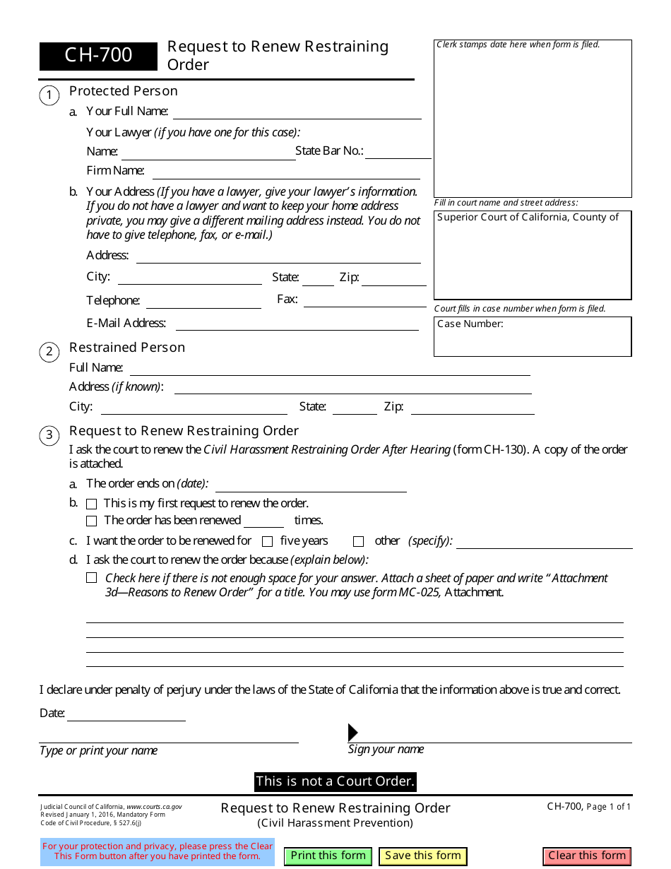 Form CH-700 Download Fillable PDF or Fill Online Request to Renew ...