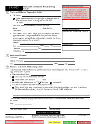 Document preview: Form EA-700 Request to Renew Restraining Order - California