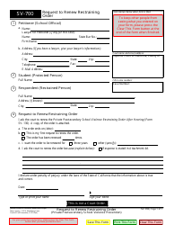 Document preview: Form SV-700 Request to Renew Restraining Order - California