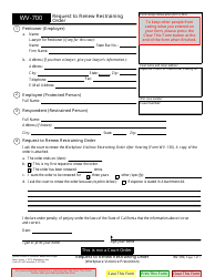 Document preview: Form WV-700 Request to Renew Restraining Order - California