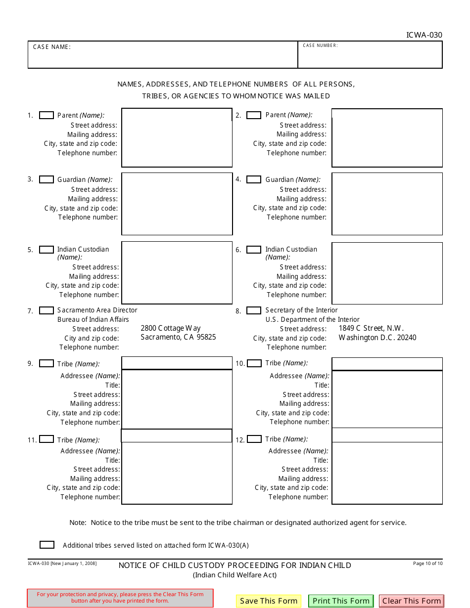 Form ICWA-030 Notice of Child Custody Proceeding for Indian Child - California, Page 10