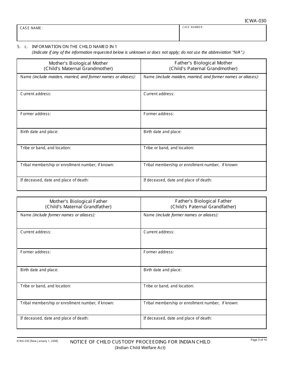 Form ICWA-030 Notice of Child Custody Proceeding for Indian Child - California, Page 3