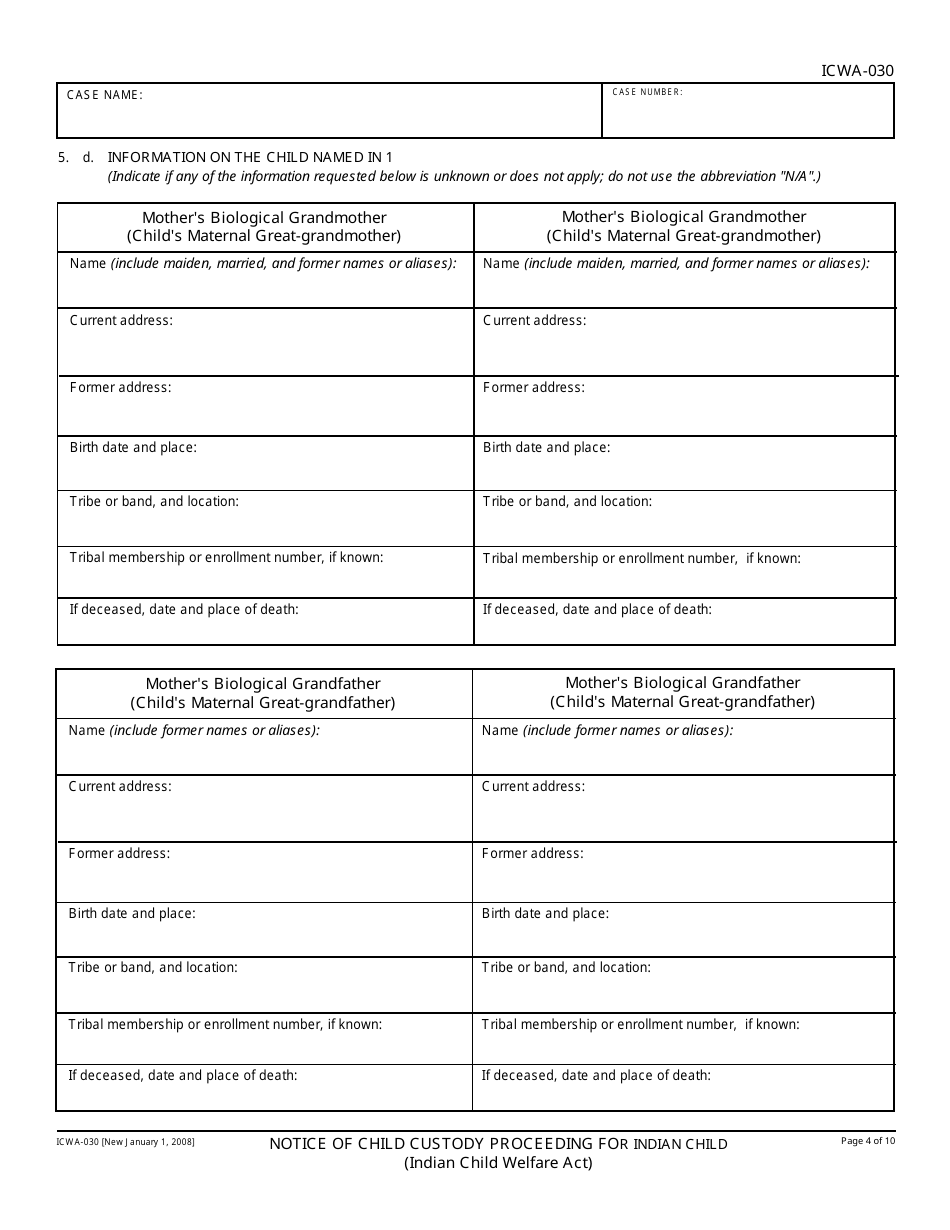 Form ICWA-030 Notice of Child Custody Proceeding for Indian Child - California, Page 4