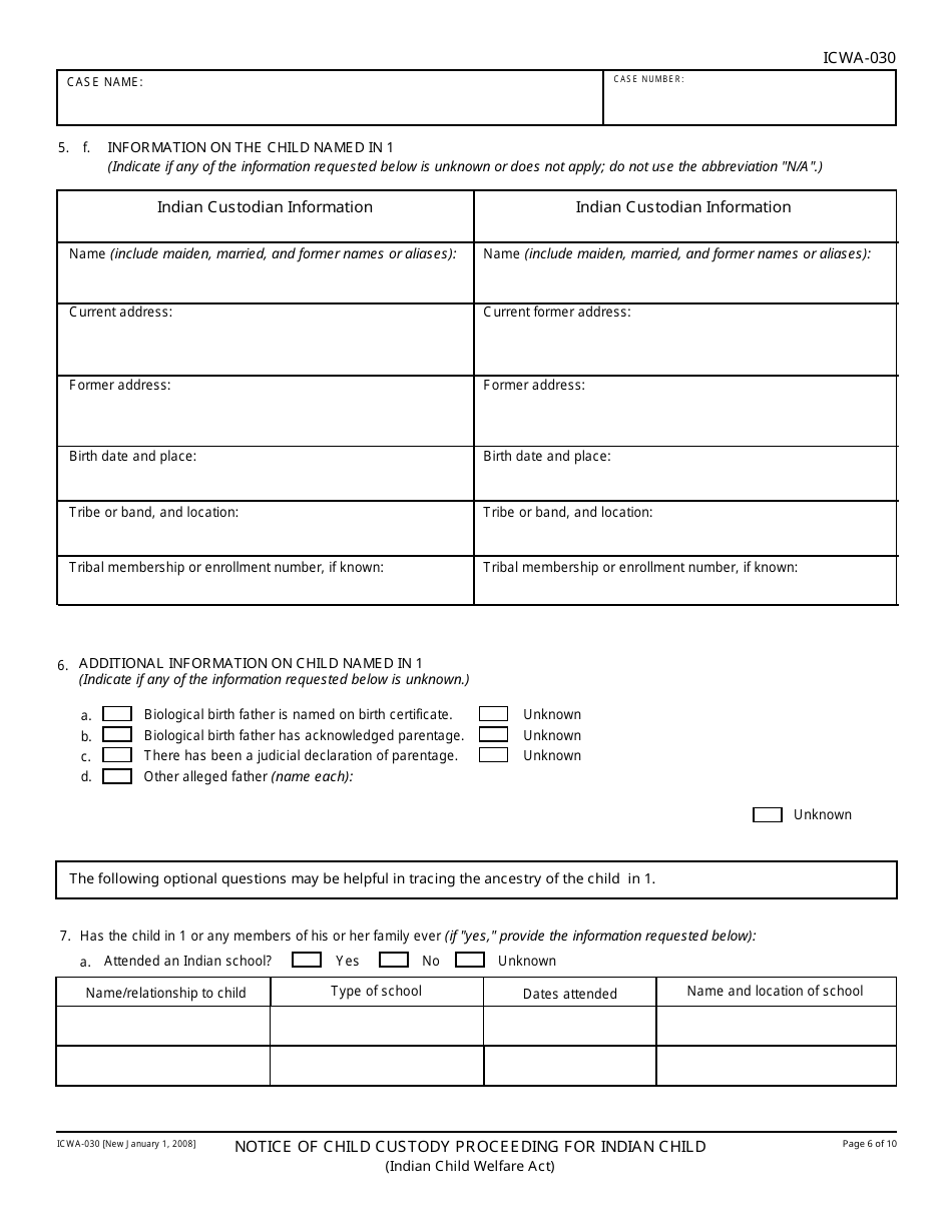 Form ICWA-030 Notice of Child Custody Proceeding for Indian Child - California, Page 6