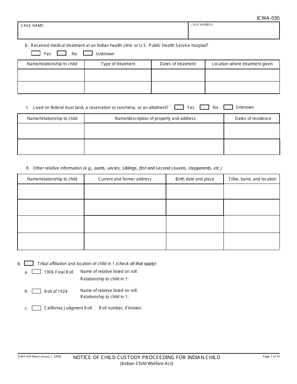 Form ICWA-030 Notice of Child Custody Proceeding for Indian Child - California, Page 7