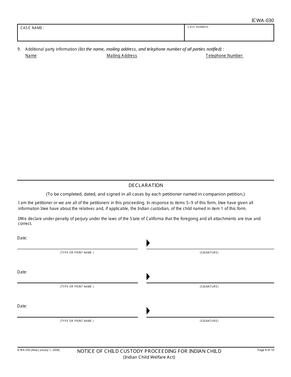 Form ICWA-030 Notice of Child Custody Proceeding for Indian Child - California, Page 8
