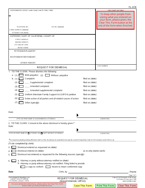 Form FL-618  Printable Pdf