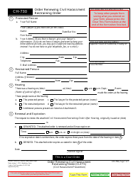 Document preview: Form CH-730 Order Renewing Civil Harassment Restraining Order - California