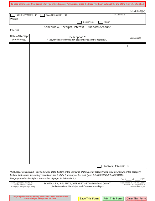 Form GC-400(A)(2) Schedule A  Printable Pdf