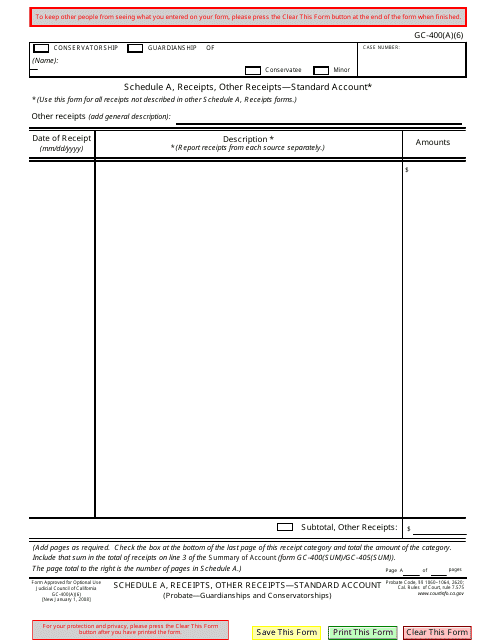 Form GC-400(A)(6) Schedule A Printable Pdf