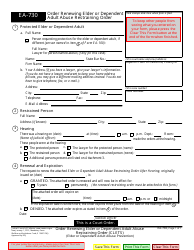 Document preview: Form EA-730 Order Renewing Elder or Dependent Adult Abuse Restraining Order - California