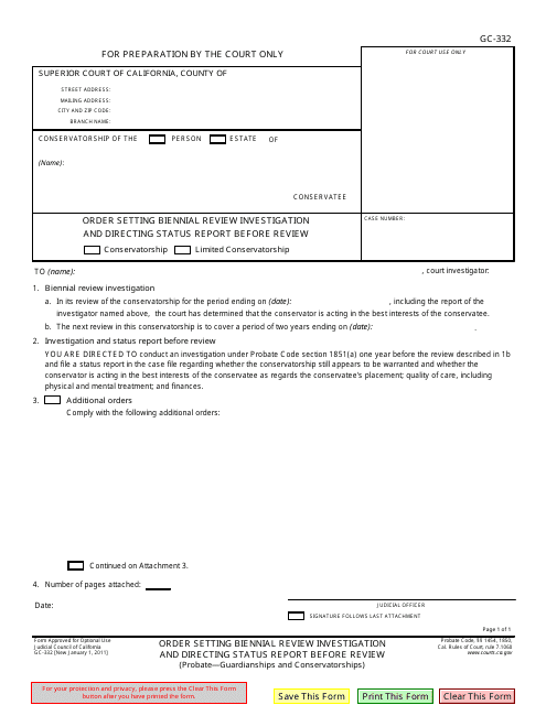 Form GC-332 Order Setting Biennial Review Investigation and Directing Status Report Before Review - California