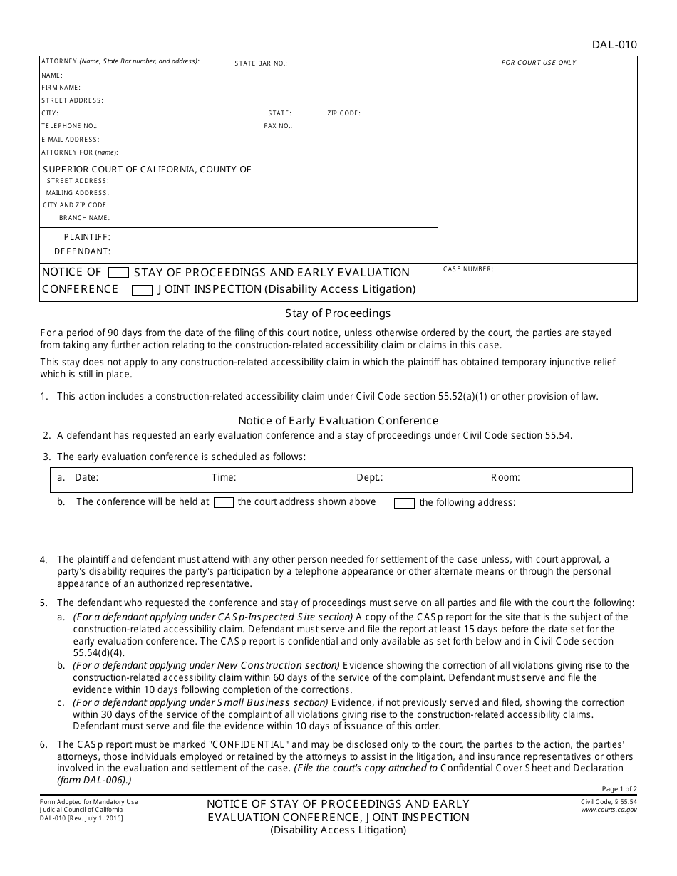 Form DAL-010 - Fill Out, Sign Online and Download Fillable PDF ...