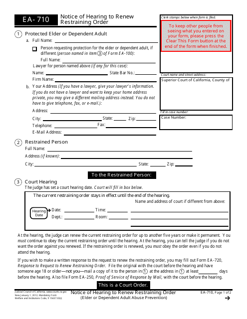 Form EA-710 Printable Pdf