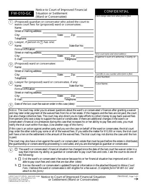 Form FW-010-GC  Printable Pdf
