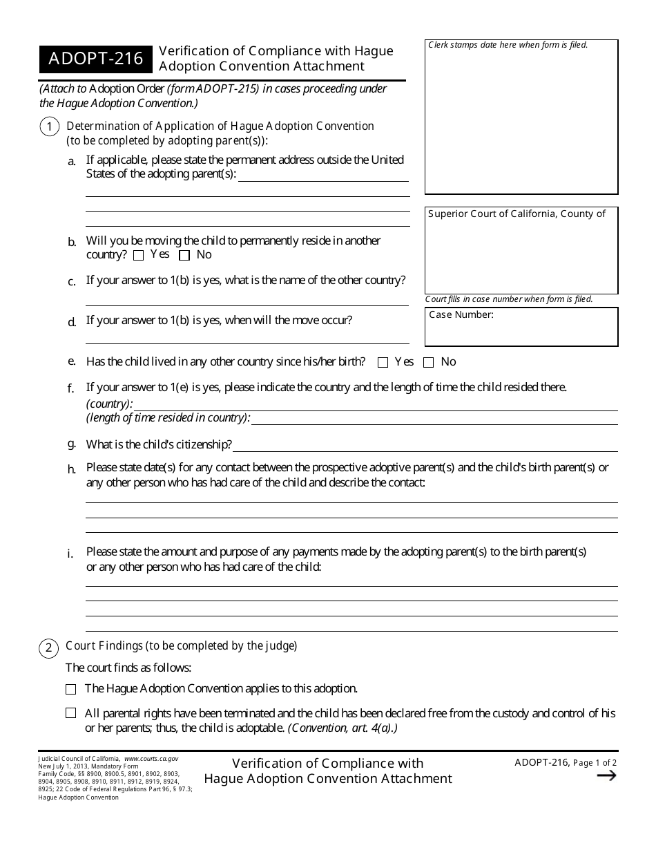 Form ADOPT-216 - Fill Out, Sign Online and Download Fillable PDF ...