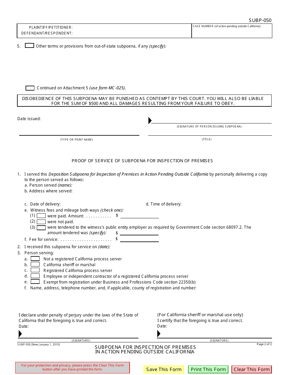 Form SUBP-050 - Fill Out, Sign Online and Download Fillable PDF ...