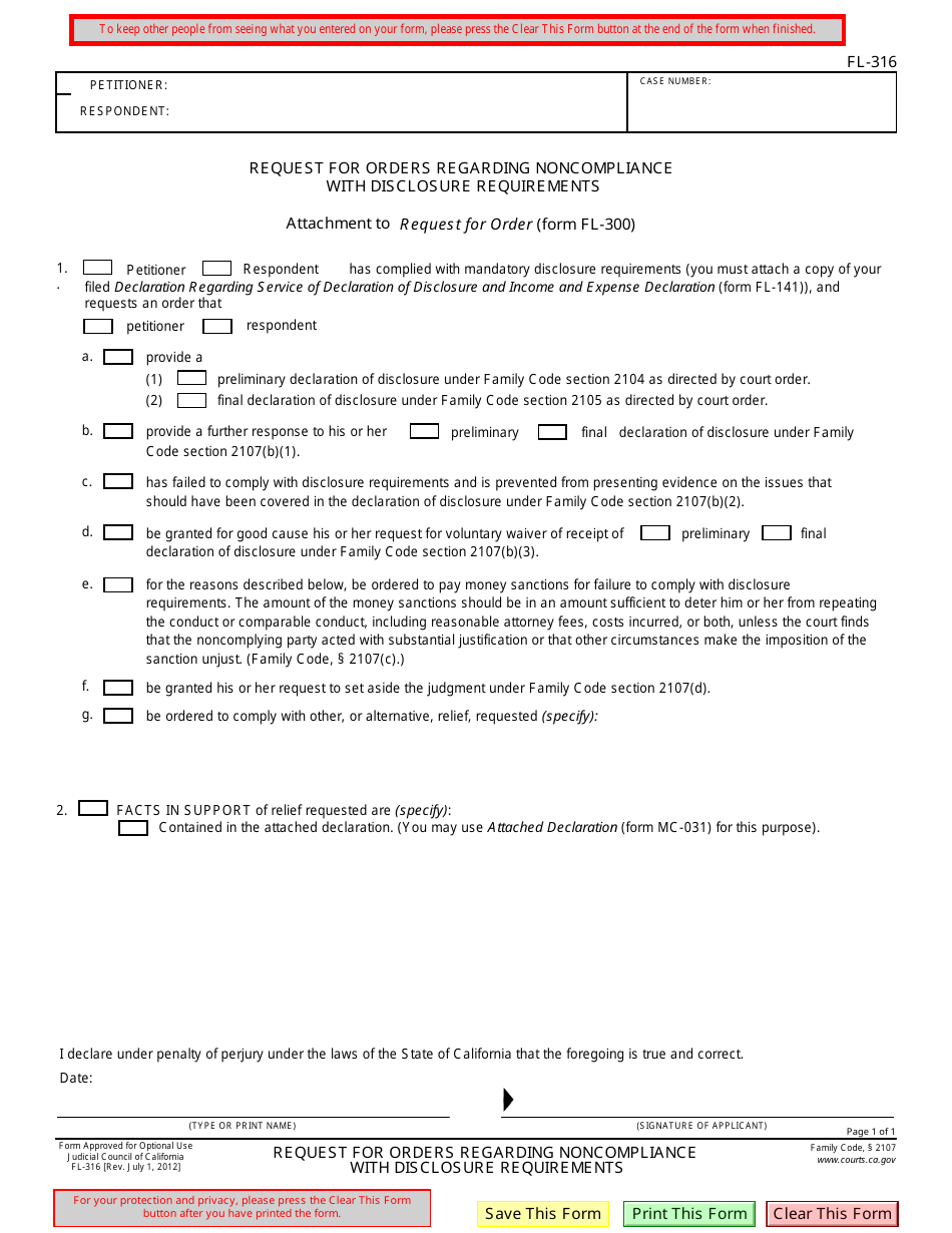 Form FL-316 - Fill Out, Sign Online and Download Fillable PDF ...