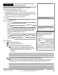 Form CH-720 Response to Request to Renew Restraining Order - California