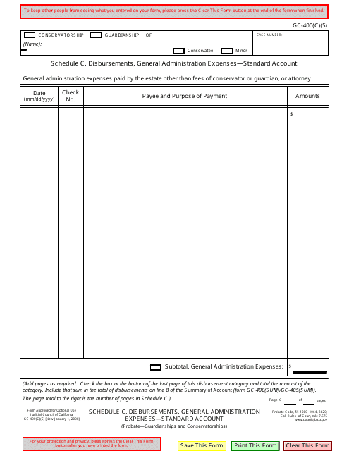 Form GC-400(C)(5) Schedule C  Printable Pdf