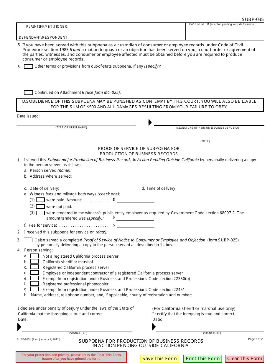 Form SUBP-035 - Fill Out, Sign Online and Download Fillable PDF ...