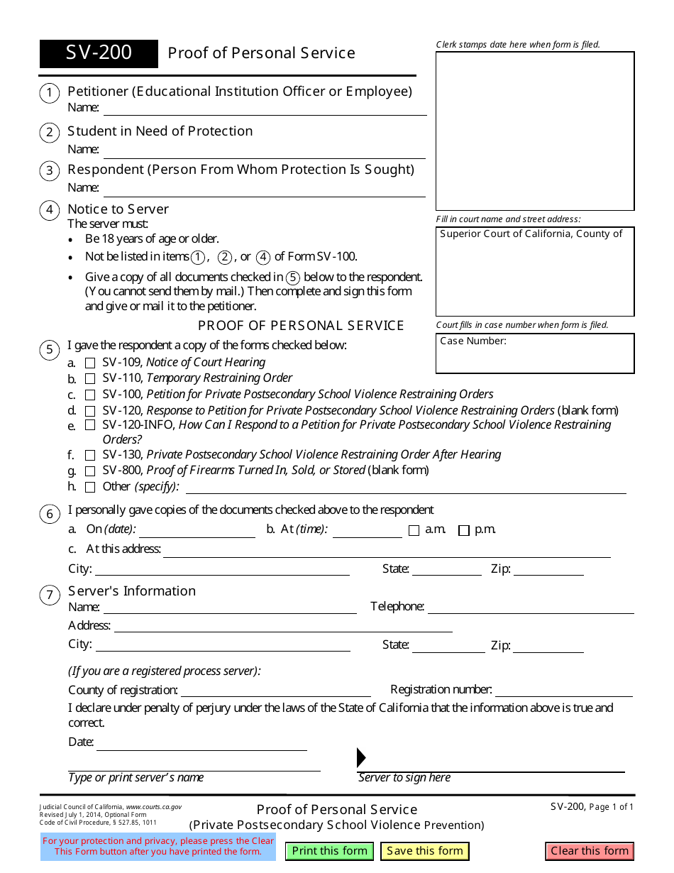 Form SV-200 - Fill Out, Sign Online and Download Fillable PDF ...