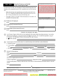 Document preview: Form WV-260 Proof of Service of Order After Hearing by Mail - California