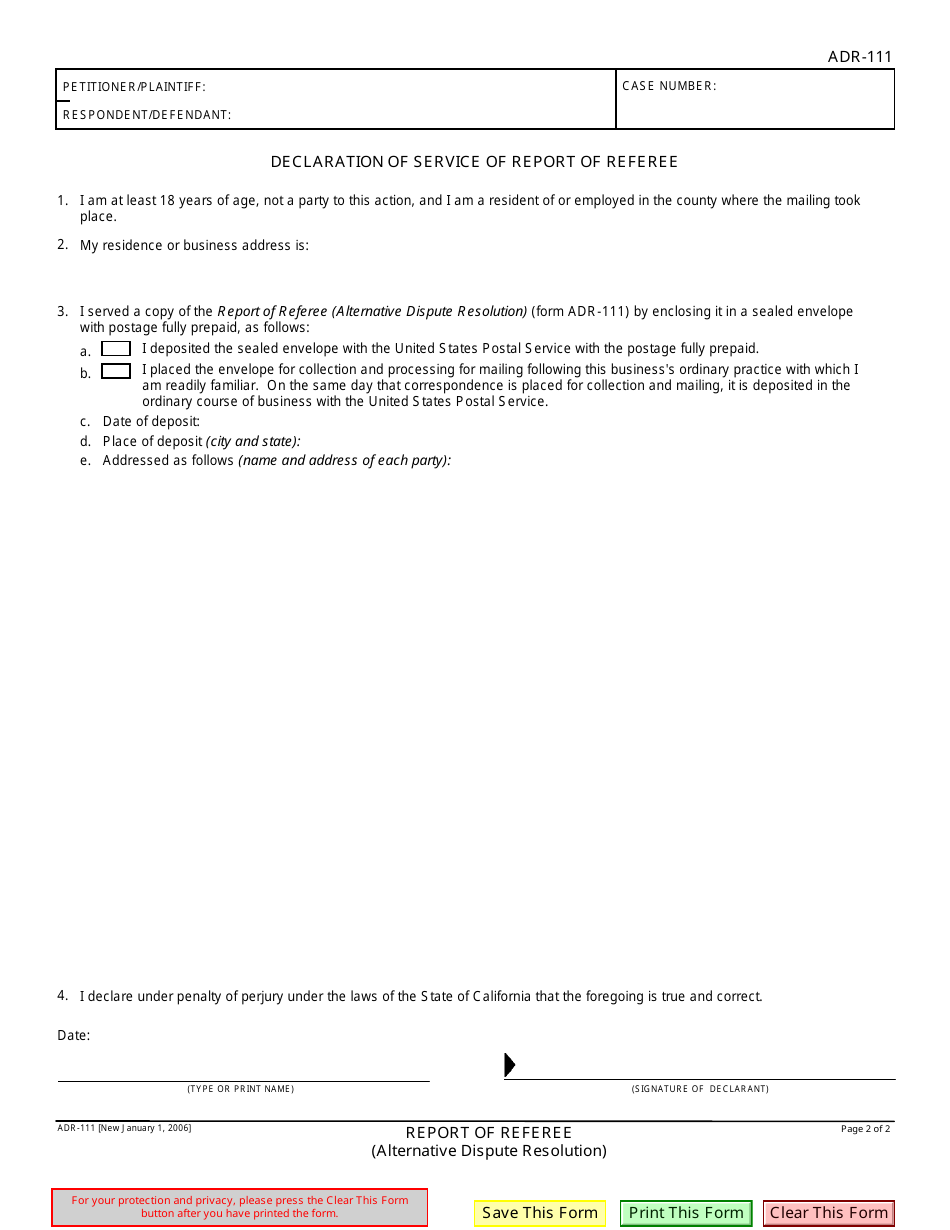 Form ADR-111 Report of Referee - California, Page 2