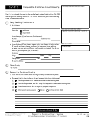 Document preview: Form SV-115 Request to Continue Court Hearing - California