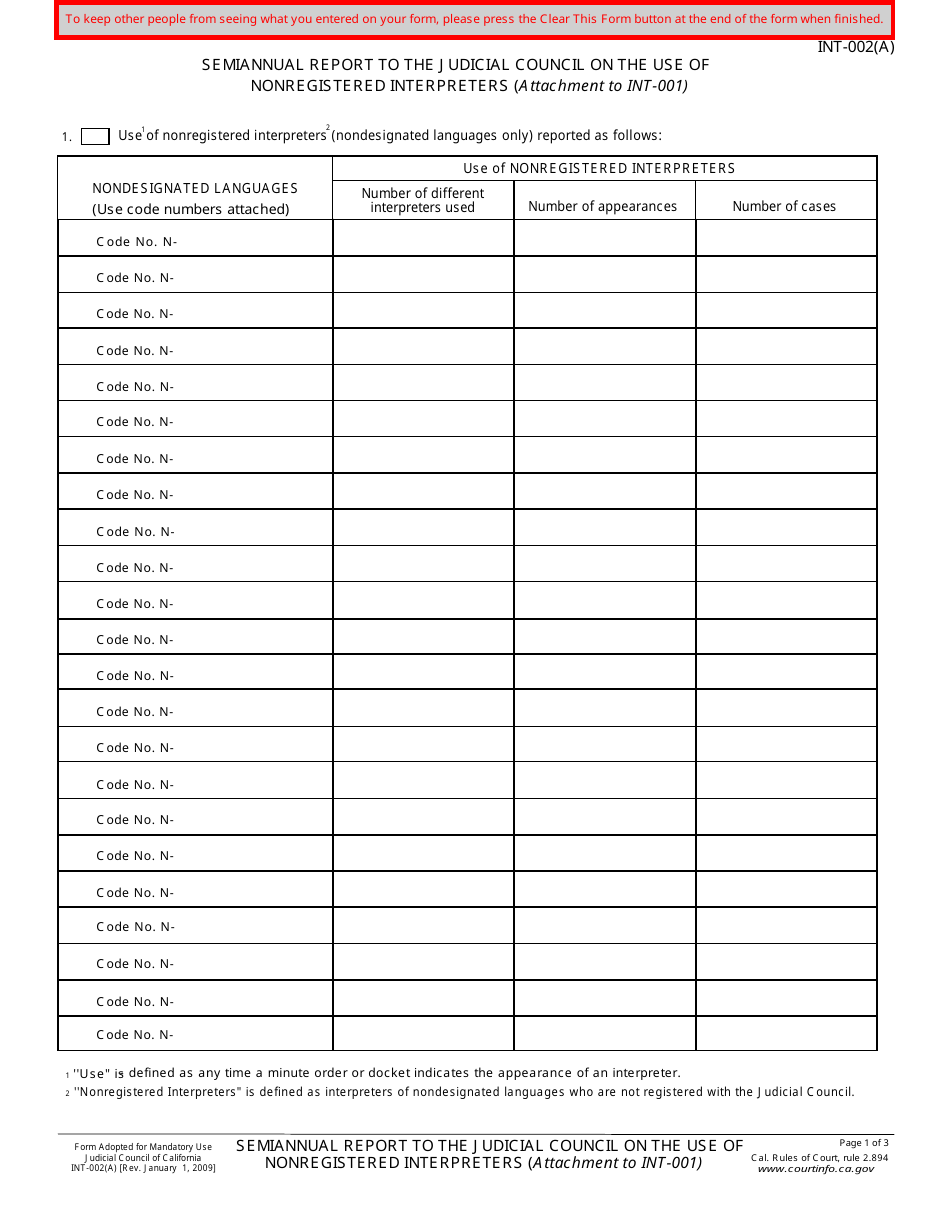 Form INT-002(A) - Fill Out, Sign Online and Download Fillable PDF ...