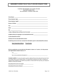 DOEA Form 185 Amendment/Correction of Health Record Request Form - Florida