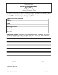 DOEA Form 188 Complaint Form - Florida