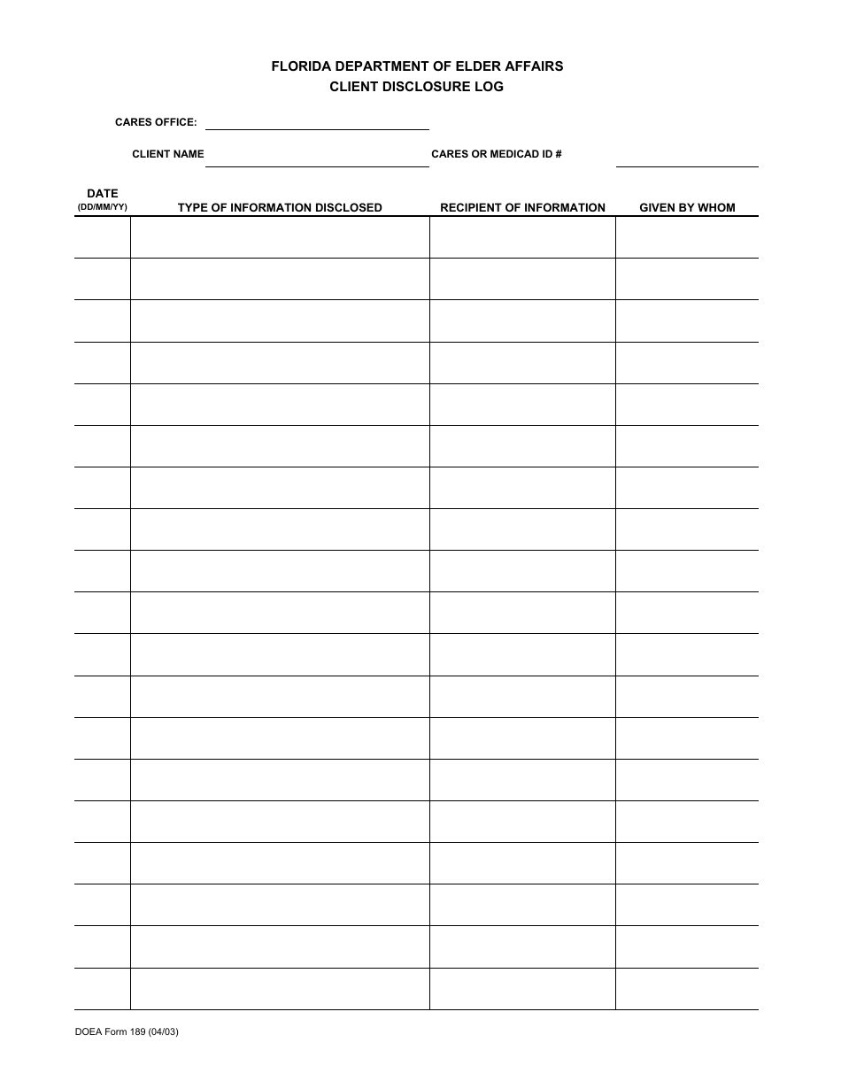 DOEA Form 189 - Fill Out, Sign Online and Download Printable PDF ...