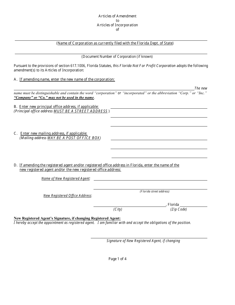 Form CR2E009 Articles of Amendment to Articles of Incorporation of a Florida Not for Profit Corporation - Florida, Page 3