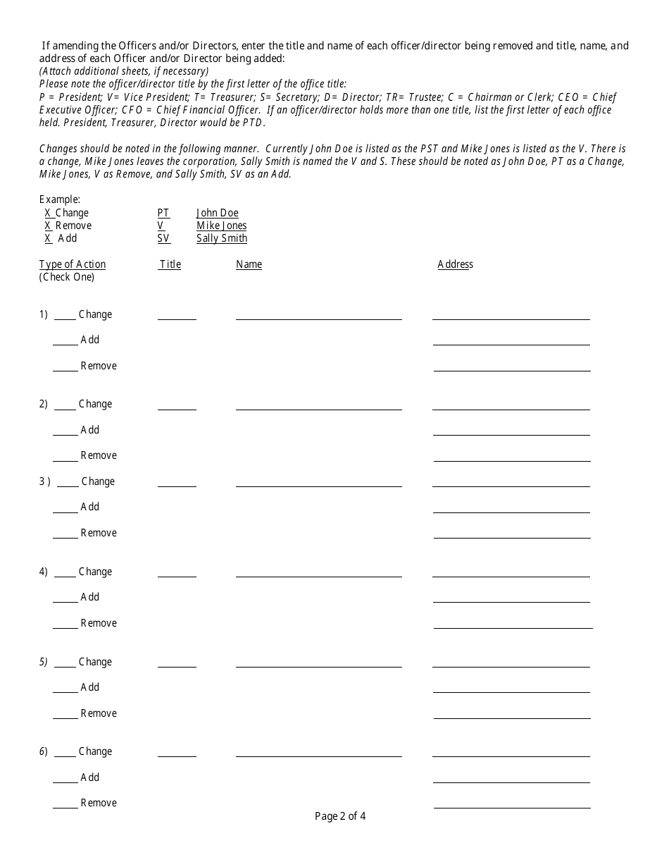 Form CR2E009 Articles of Amendment to Articles of Incorporation of a Florida Not for Profit Corporation - Florida, Page 4