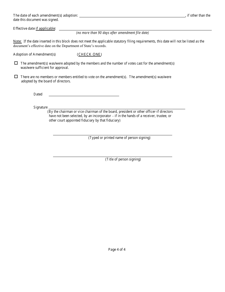 Form CR2E009 Articles of Amendment to Articles of Incorporation of a Florida Not for Profit Corporation - Florida, Page 6