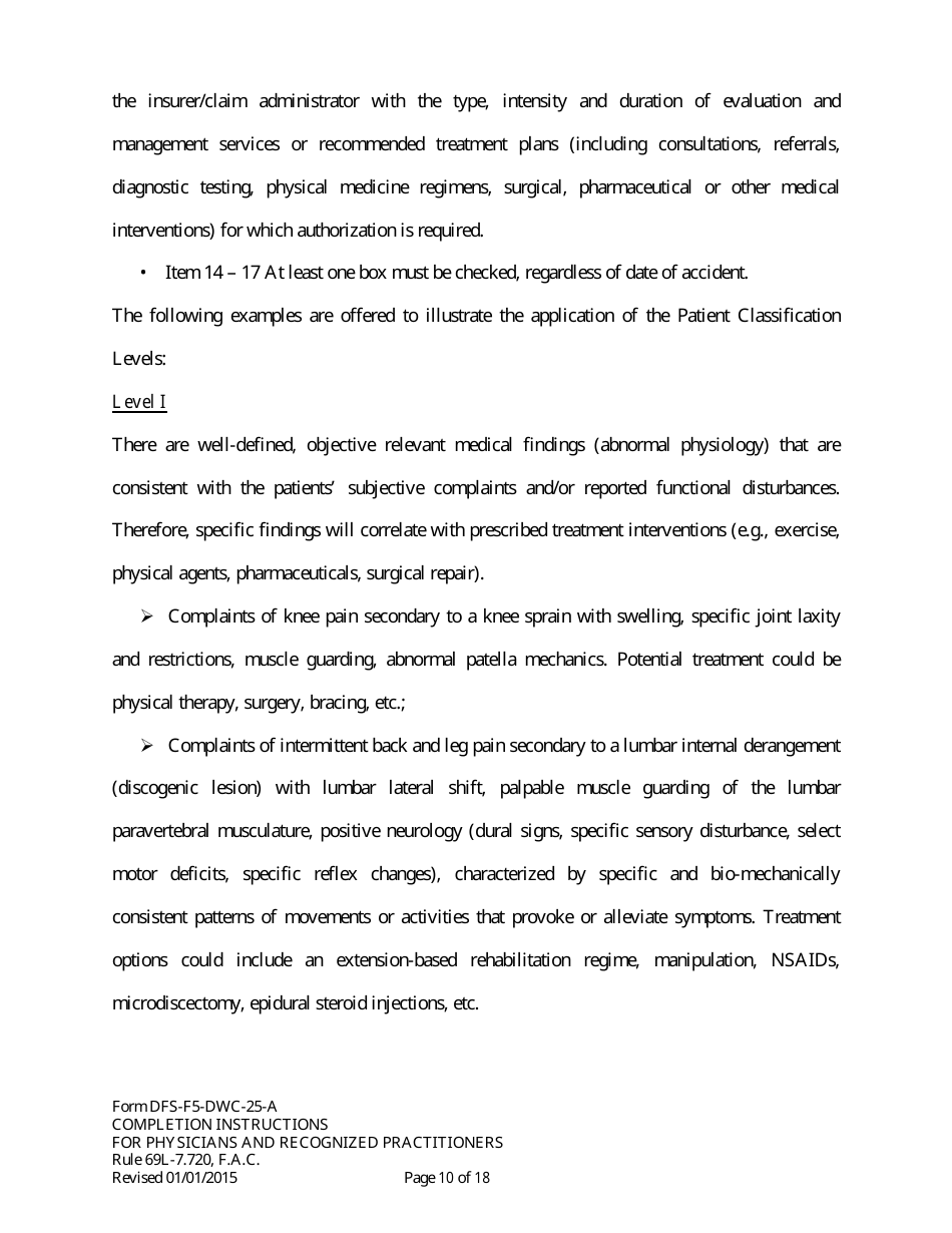 Instructions for Form DFS-F5-DWC-25 Florida Workers Compensation Uniform Medical Treatment / Status Reporting Form - Florida, Page 10