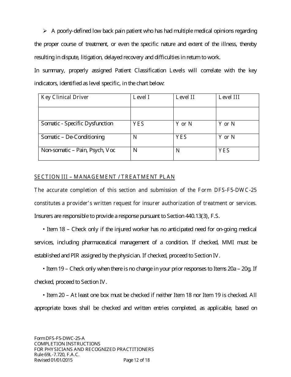 Instructions for Form DFS-F5-DWC-25 Florida Workers Compensation Uniform Medical Treatment / Status Reporting Form - Florida, Page 12