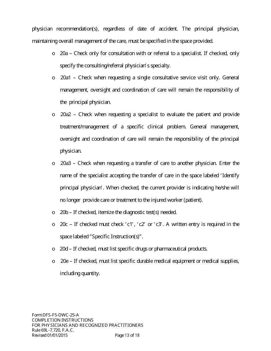 Instructions for Form DFS-F5-DWC-25 Florida Workers Compensation Uniform Medical Treatment / Status Reporting Form - Florida, Page 13