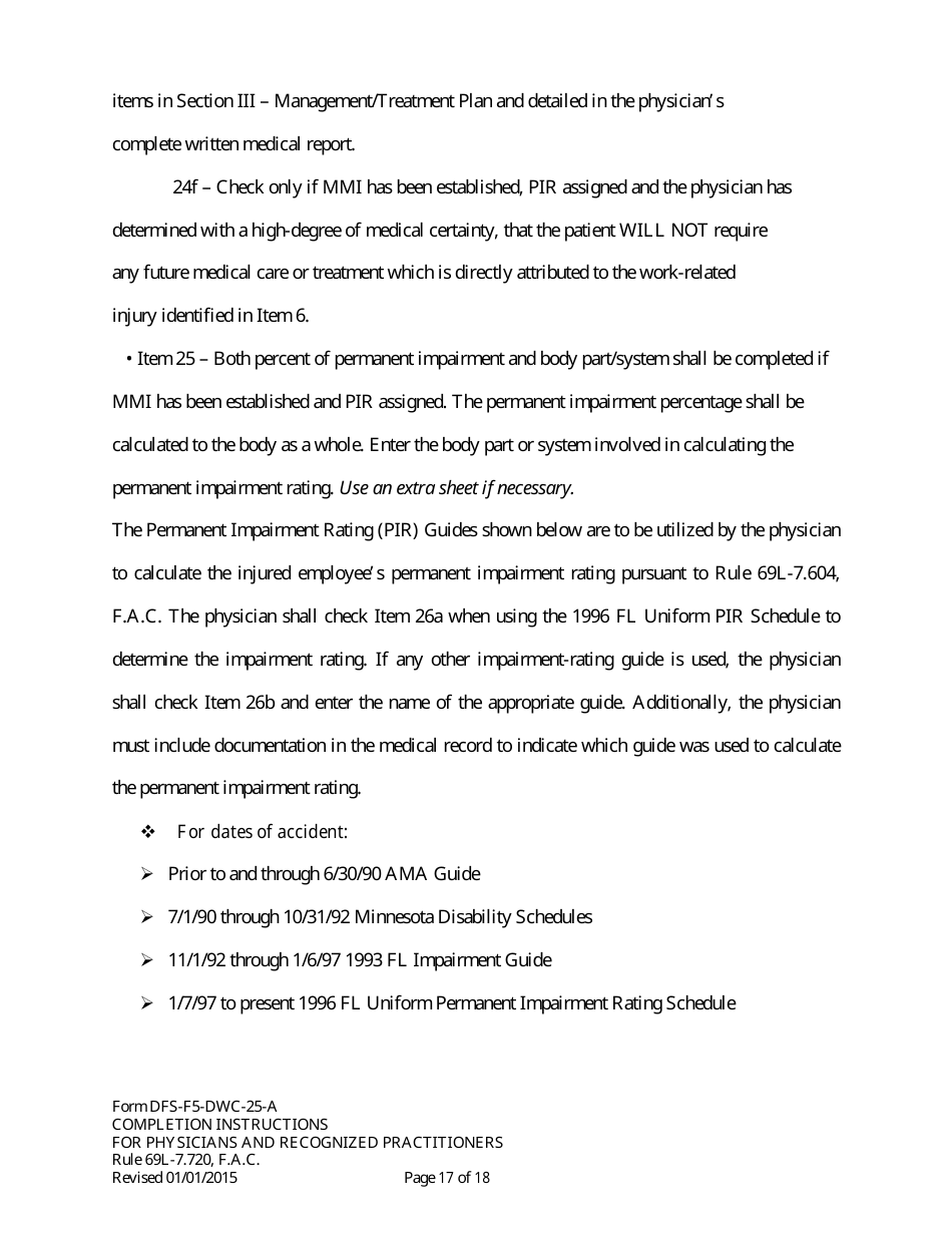 Instructions for Form DFS-F5-DWC-25 Florida Workers Compensation Uniform Medical Treatment / Status Reporting Form - Florida, Page 17