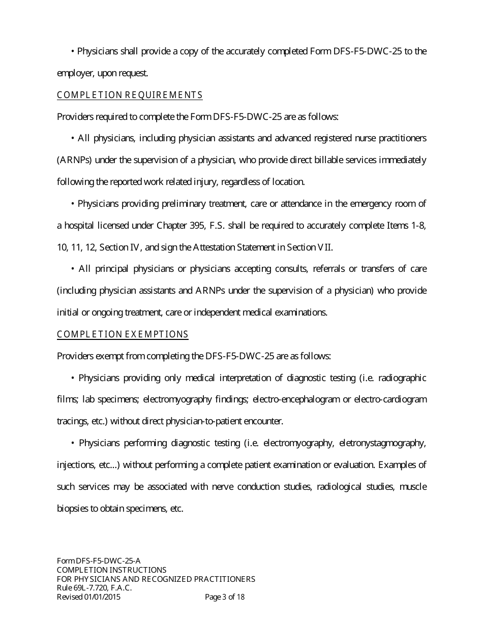 Instructions for Form DFS-F5-DWC-25 Florida Workers Compensation Uniform Medical Treatment / Status Reporting Form - Florida, Page 3