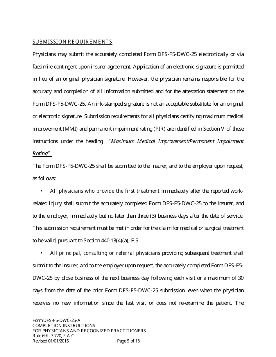 Instructions for Form DFS-F5-DWC-25 Florida Workers Compensation Uniform Medical Treatment / Status Reporting Form - Florida, Page 5