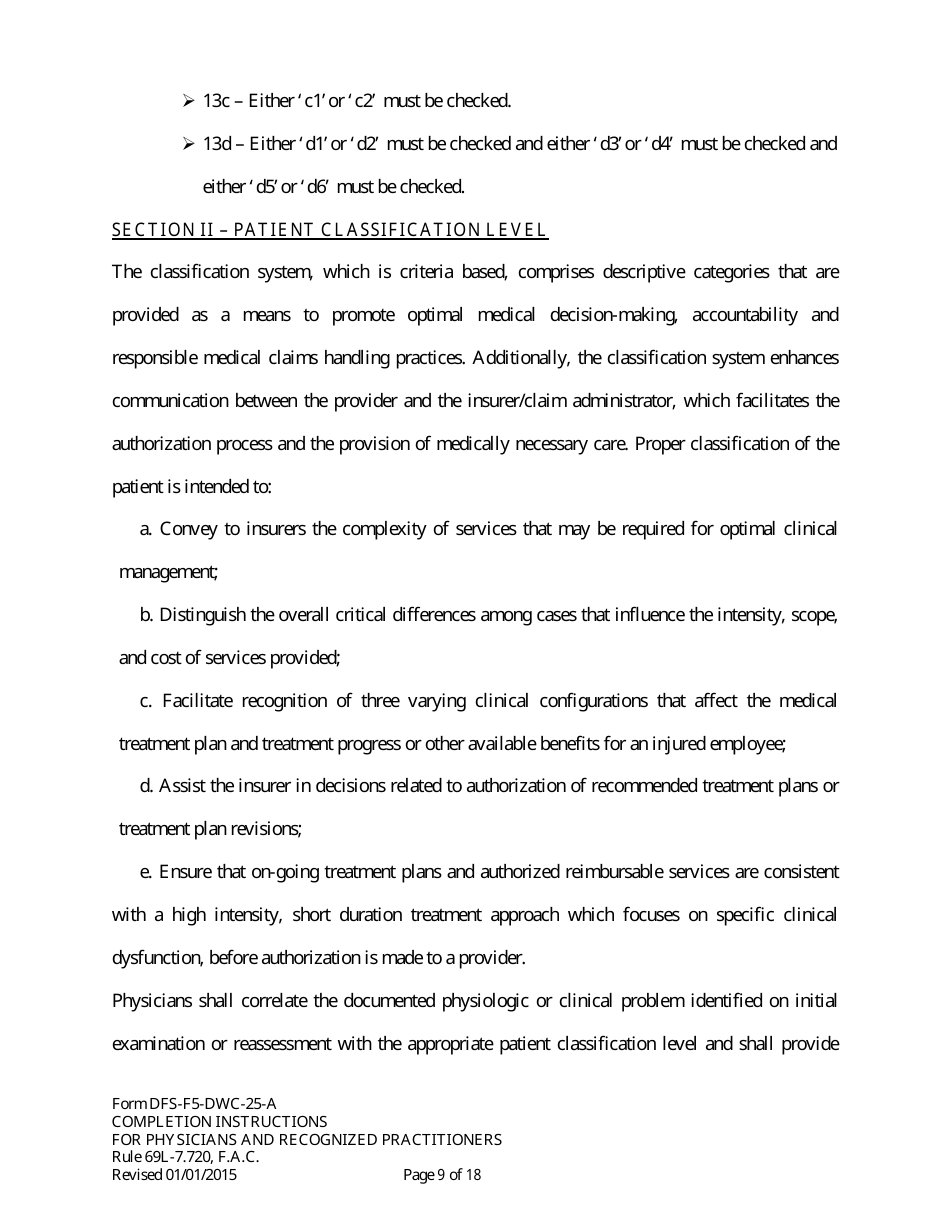 Instructions for Form DFS-F5-DWC-25 Florida Workers Compensation Uniform Medical Treatment / Status Reporting Form - Florida, Page 9