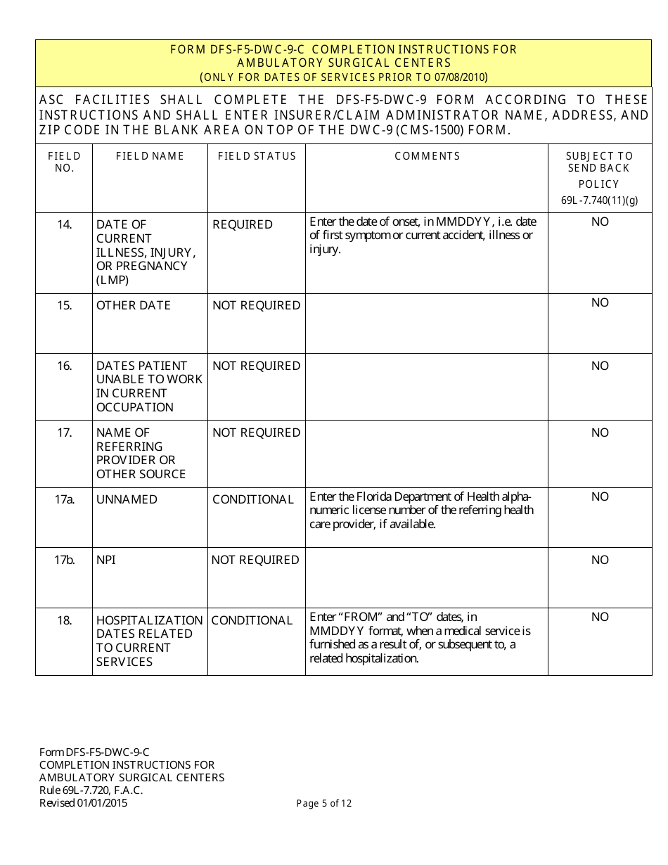 Instructions for Form CMS-1500 Health Insurance Claim Form (Ambulatory Surgical Centers) - Florida, Page 5