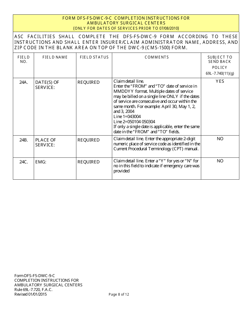 Instructions for Form CMS-1500 Health Insurance Claim Form (Ambulatory Surgical Centers) - Florida, Page 8
