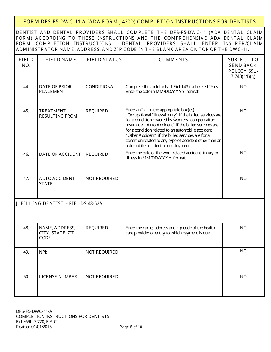 Download Instructions for Form DFSF5DWC11, ADA Form J430D Ada Dental