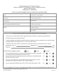 Document preview: DFS Form 3160-0020 Health Care Provider Application for Certification - Florida