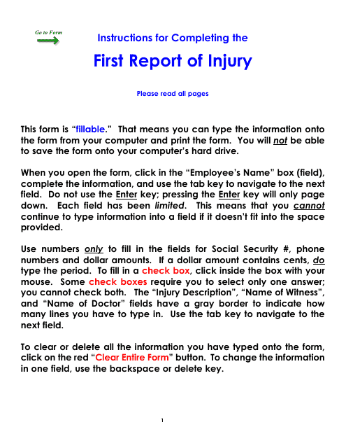 Form WC1 First Report of Injury - Colorado