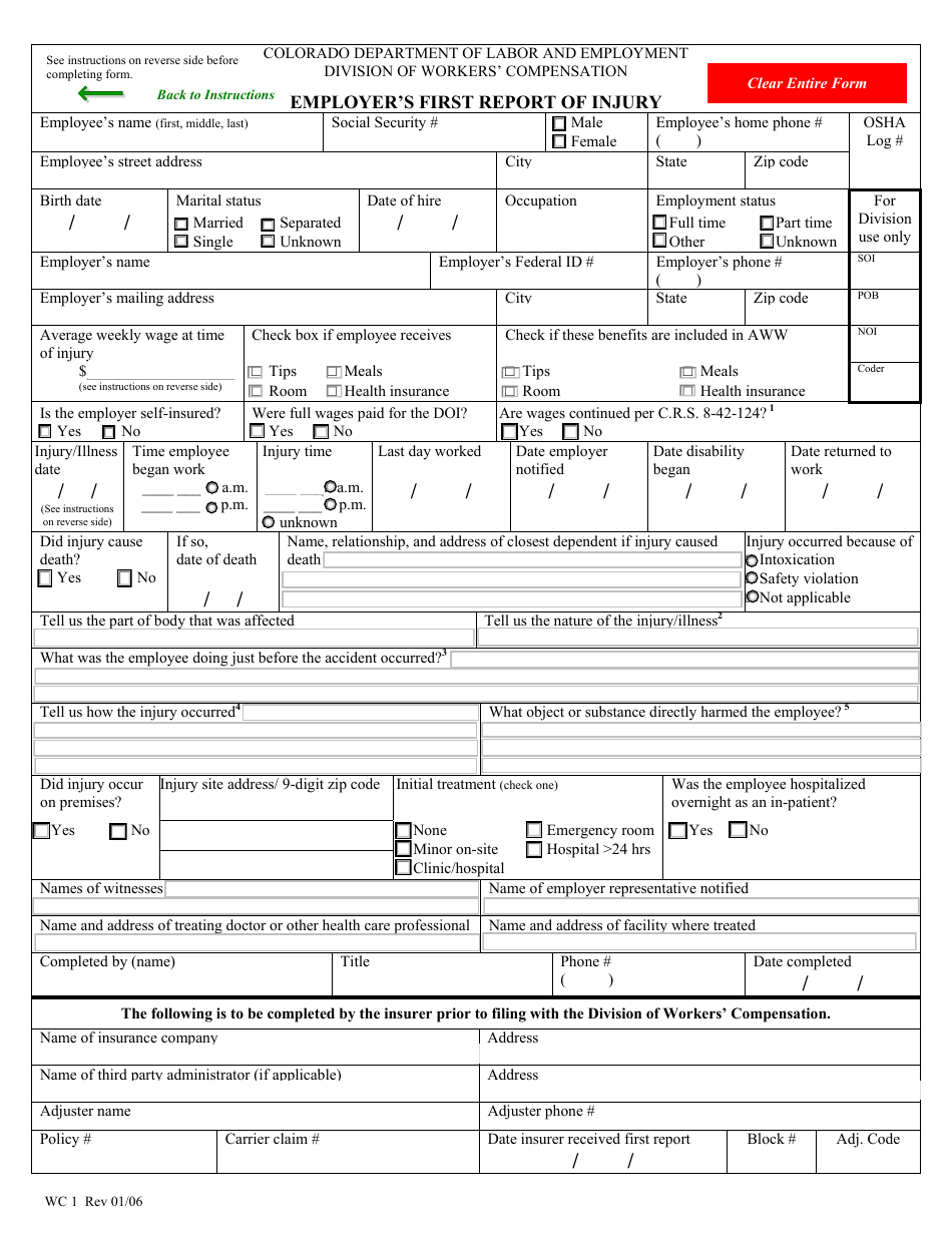 Form WC1 First Report of Injury - Colorado, Page 4
