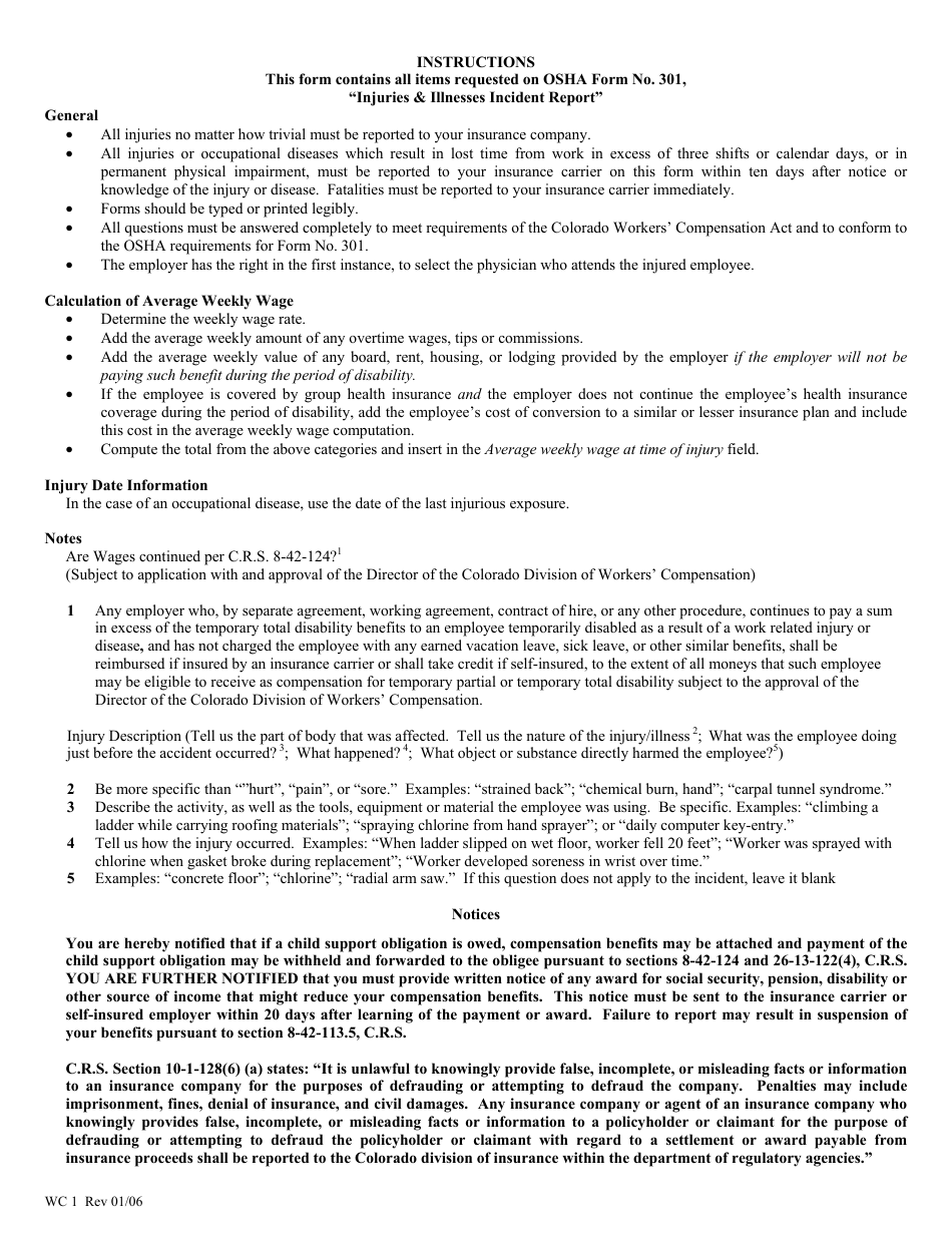Form WC1 First Report of Injury - Colorado, Page 5